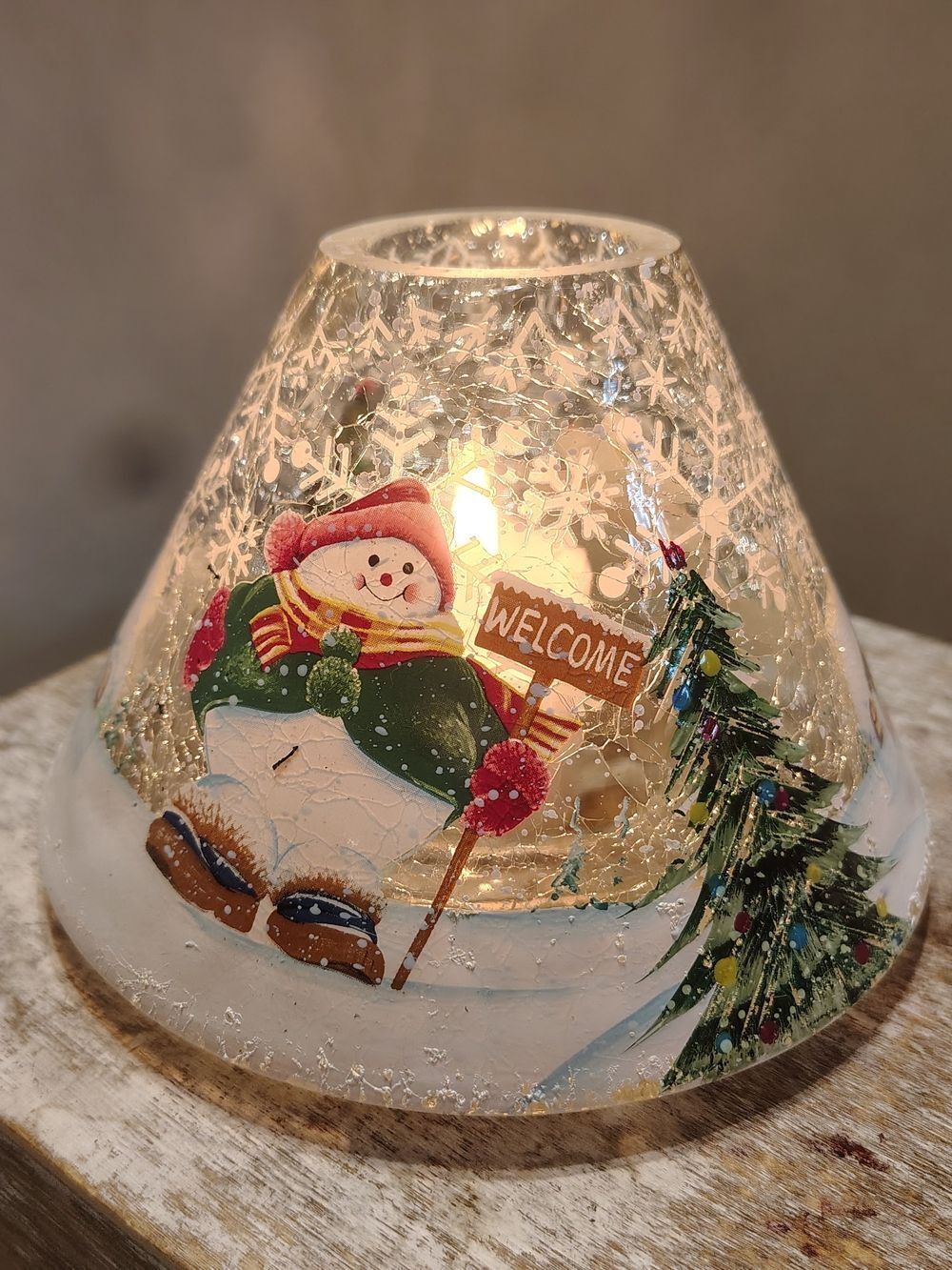 Yankee Festive Snowman Glass Candle Shade— White & Green Holiday Accent *Read
